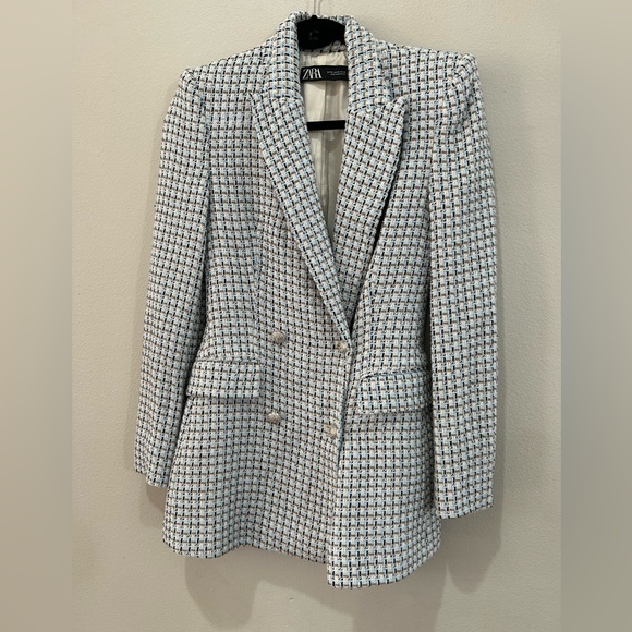 Zara Tweed Boucle Double Breasted Blazer - Picture 7 of 9